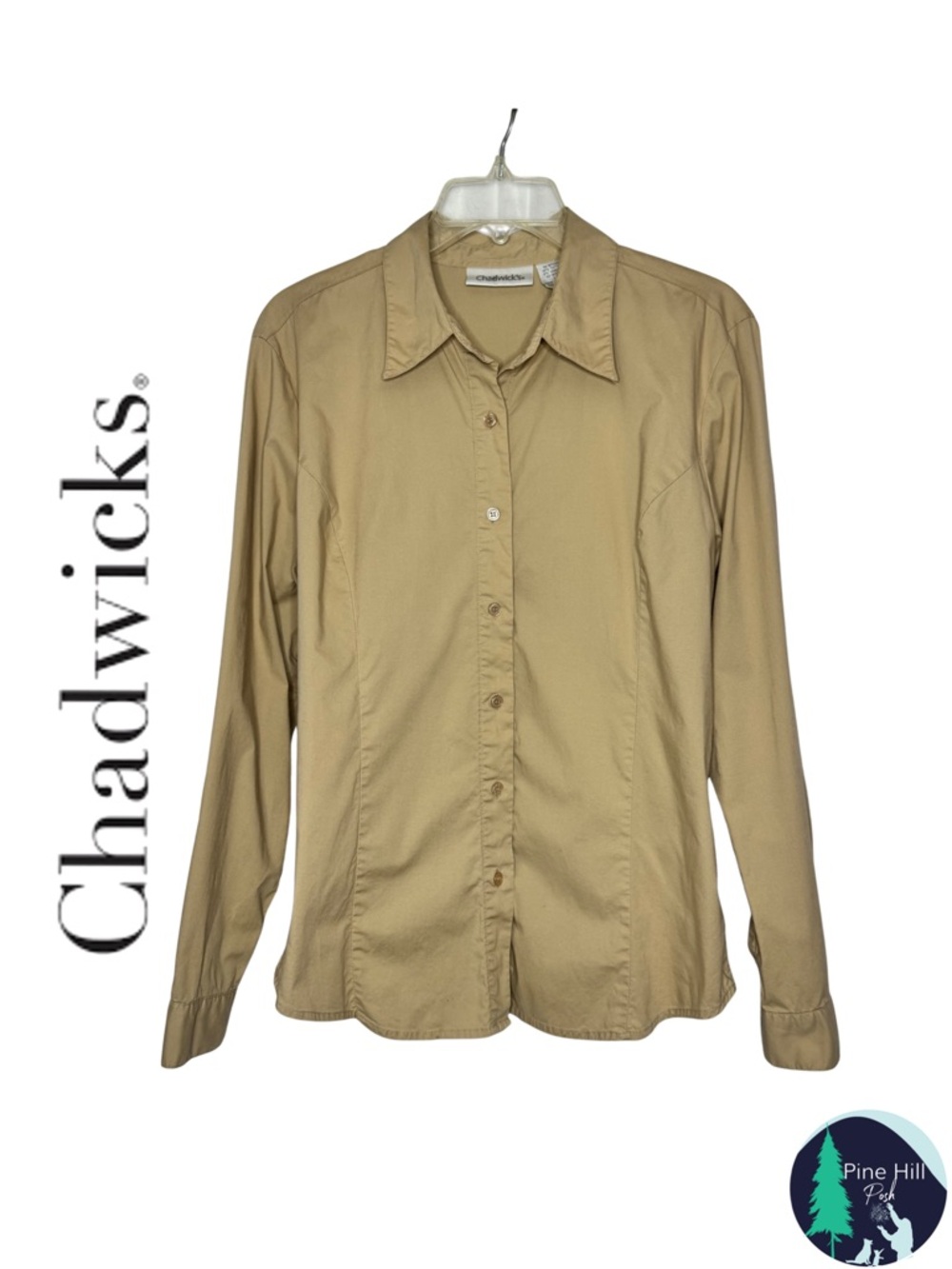 Chadwicks Shirt Button-up Vintage Long Sleeve Fitted Stretch Beige Womens Large